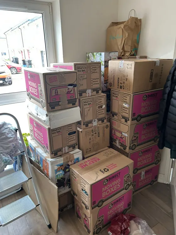 Boxes packed and ready to go on moving day.